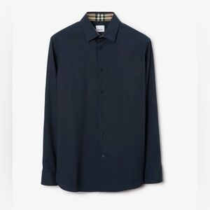 Burberry Men’s Navy Stretch Cotton Button-Down Shirt – Size Large